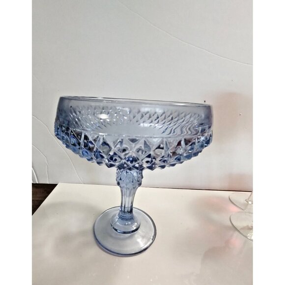 Vintage Indiana Glass Diamond Point Blue Glass Large Compote 7.25" Tall - Picture 4 of 13